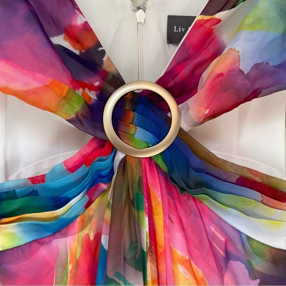 Liv Foster Abstract Floral Print Tie Dye Boho Deep V-Neck Cutout Gown 0, XS/S - Picture 7 of 10